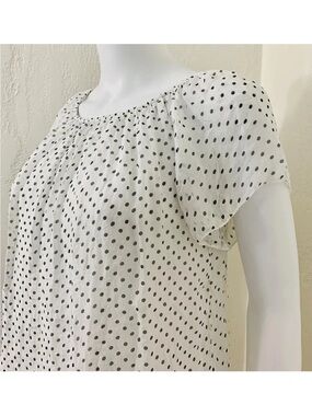 Luisa Ricci White Silk Polka Dot Short Sleeve Blouse S